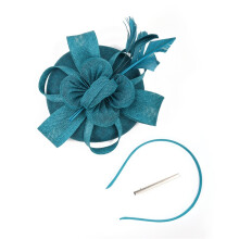(Peacock Blue) 1pc Fascinators Hats Women Pillbox Hat Feathers Derby Headband Wedding Headwear Tea Party Hair Clip Top Hat