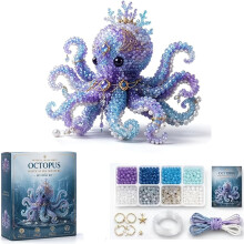 (Octopus) Mythischer Ozean-Perlen-Starter-Set, 3D-Perlentier-Anleitung inklusive, 8 einzigartige Meereslebewesen-Designs mit Glas