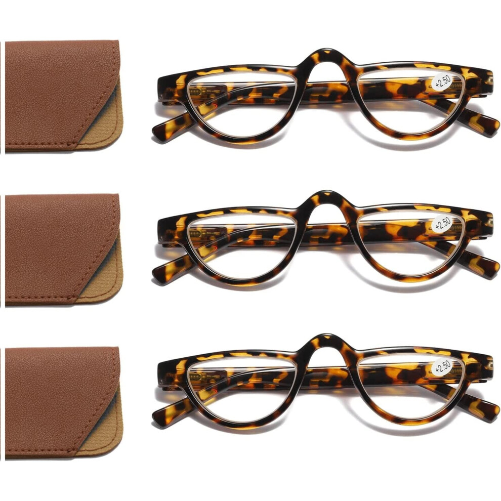 Retro Half Moon Reading Glasses +2.5 3 Pairs