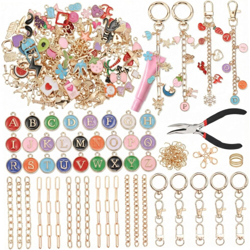 Kit per creare portachiavi con ciondoli e lucidalabbra (263 pezzi)
