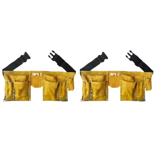 2X Portable Toolkit Waist Pouch Belt Leather Tool Quick Release Buckle Carpenter Construction Tools Storage Bag