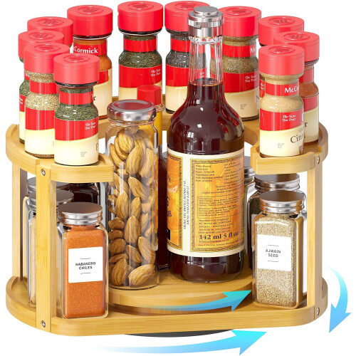 Bamboo Spice Rack Organizer 2-Tier Lazy Susan