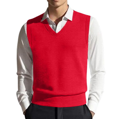 Men's V-neck sweater vest solid color relaxed fit