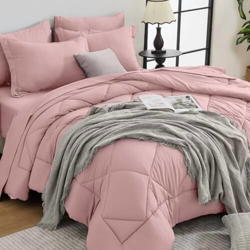 Dusty Pink Cali-King Comforter Set 7-Piece