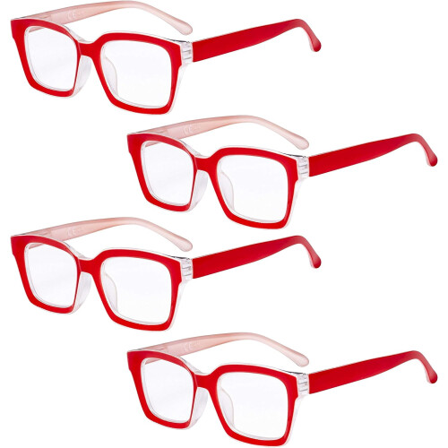 Women's Reading Glasses Oversized Square 4 Pack