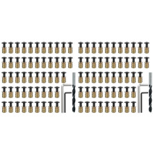 100 Sets 1/4-20 X 19/32 Inch Threaded Insert and Bolt for Wood, Hex Socket Drive Furniture Screw Nut Assortment Kits