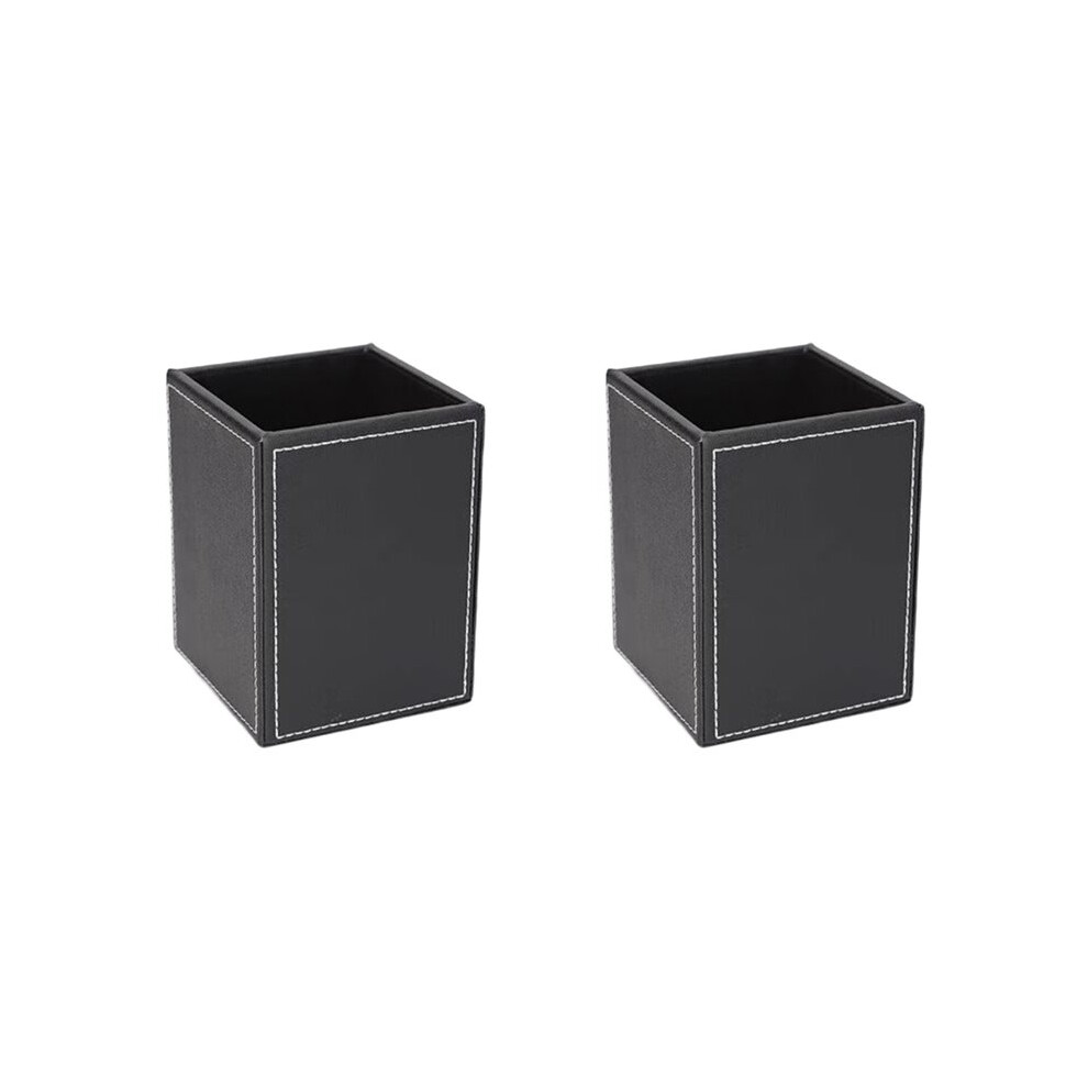 2X Leather Pencil Holder Student Stationery Office Simple Square Pencil Case Desk Organizer Black Business 6033337587290