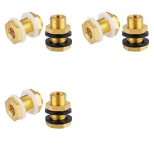 Set van 6 Massief Messing Doorvoerfittingen, 1/4 NPT Conische Binnendraad 3/4 Inch Rechte Buitendraad Messing Watertankaansluiting