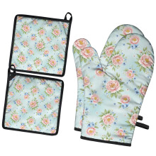 Conjunto de luvas de forno Pioneer Flower Floral, resistentes ao calor, pacote com 2 unidades.