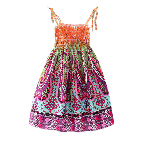 Mädchen Blumen-Boho-Ärmelloses Strandkleid