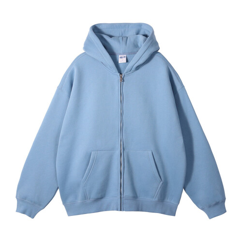 Sweat à capuche zippé bleu clair uni pour homme