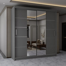 (Grey, 120cm) MN FURNITURE Bristol Sliding Door Wardrobe with Mirror