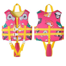 Schwimmweste mit Cartoon-Print, V-Ausschnitt und Reißverschluss für Kinder von 6-8 Jahren, rosa