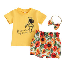 Completo da bambina con girasoli, composto da 3 pezzi e top a maniche corte.