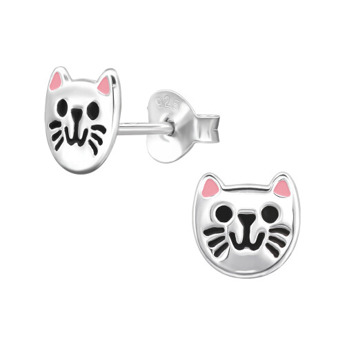 Cat Face cute 925 Sterling Silver Ear Studs