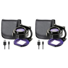 2 Pièces Loupe L'Agrandiseur 25X avec 6 Lumières, USB Pliable Bureau Portable Métal Loupe pour Les Yeux Échelle Couture Loupe