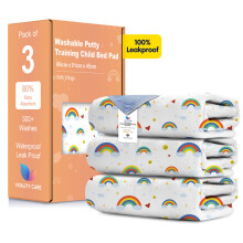 (Rainbow, 3) Toddler Potty Training Bed Pads - Multi-Layer Non-Slip Washable Incontinence Mattress Sheet