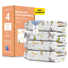 (Animal Print, 4) Toddler Potty Training Bed Pads - Multi-Layer Non-Slip Washable Incontinence Mattress Sheet