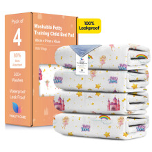 (Fairytale, 4) Toddler Potty Training Bed Pads - Multi-Layer Non-Slip Washable Incontinence Mattress Sheet
