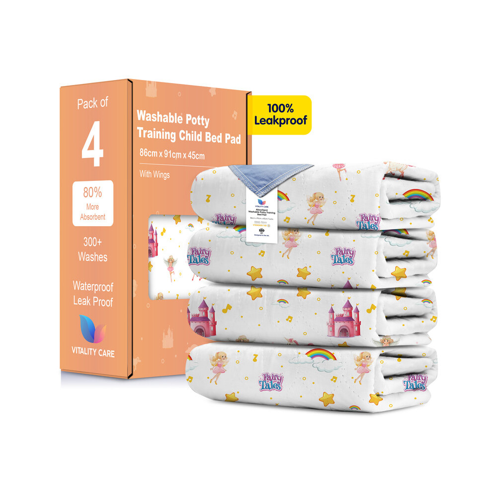 Vitality Care (Fairytale, 4) Toddler Potty Training Bed Pads - Multi-Layer Non-Slip Washable Incontinence Mattress Sheet