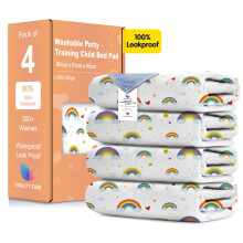(Rainbow, 4) Toddler Potty Training Bed Pads - Multi-Layer Non-Slip Washable Incontinence Mattress Sheet