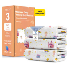 (Fairytale, 3) Toddler Potty Training Bed Pads - Multi-Layer Non-Slip Washable Incontinence Mattress Sheet