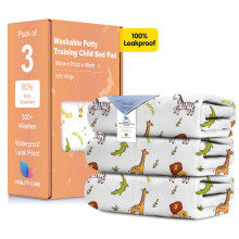 (Animal Print, 3) Toddler Potty Training Bed Pads - Multi-Layer Non-Slip Washable Incontinence Mattress Sheet