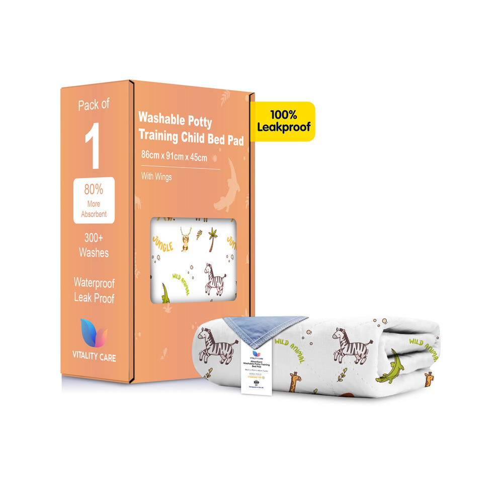 Vitality Care (Animal Print, 1) Toddler Potty Training Bed Pads - Multi-Layer Non-Slip Washable Incontinence Mattress Sheet