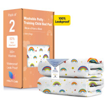 (Rainbow, 2) Toddler Potty Training Bed Pads - Multi-Layer Non-Slip Washable Incontinence Mattress Sheet