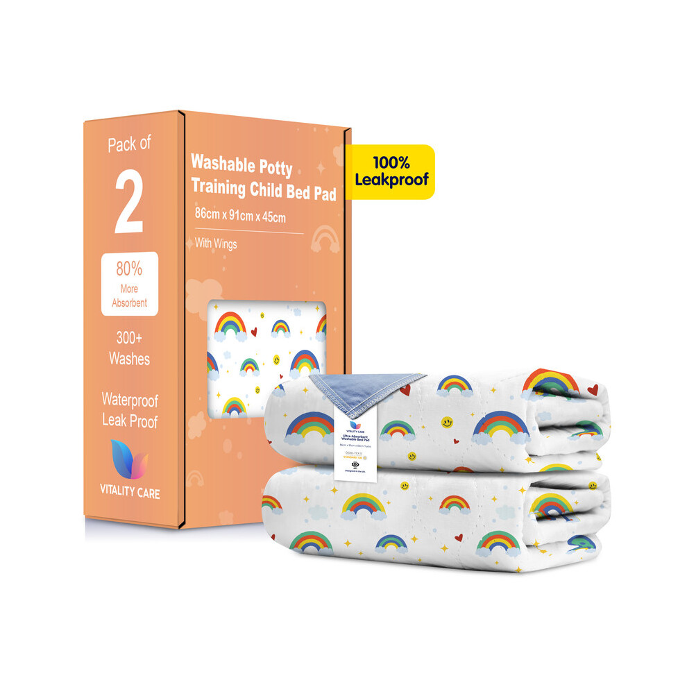 Vitality Care (Rainbow, 2) Toddler Potty Training Bed Pads - Multi-Layer Non-Slip Washable Incontinence Mattress Sheet