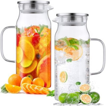 Glass Pitcher with Lid and Handle 2L 2-Pack