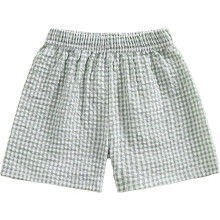 Girls Plaid Shorts High Waist Loose Fit Wide Leg Green 2-3