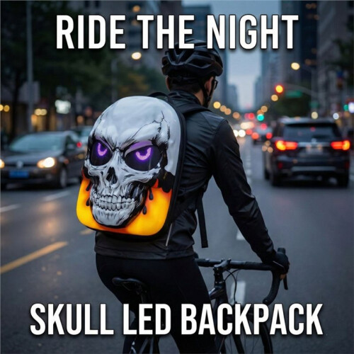 3D LED Skull Backpack Hard Shell Motorcycle Bag with Programmable Eyes App Control Storage Bag for Travel Cycling White 1