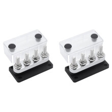 2X 600A Bus Bar 4-Stud (3/8 Inch) M10 High Current Copper Busbar Terminal Block Marine 12V 24V 48V with Cover(Black)