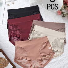 (Mixed colors, 12/14) 5pcs Sexy High-Waist Lace Panties for Women, Tummy Control Hip-Hugging Breathable Lightweight Comfortable, New Semi