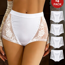 (White, 16) 4-Pack High-Waist Lace Triangle Panties Women'S Breathable White