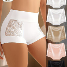 (Mixed colors, 8) 5-Pack Women's Lace Briefs, Anti-Peek Seamless Underwear, 2-in-1 Dual-Use Style, High-Waisted Tummy Control&Butt-Liftin