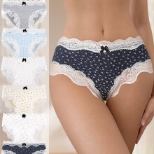 (Mixed colors, 6) [6pcs Lace Underwear] 6pcs ' & Women's Cute Lace Underwear - Soft Mid-Rise Briefs with Scanty Coverage, Non- Panties