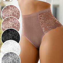 (Mixed colors, 10) 5-Pack Women's High-Waist Tummy Control Butt-Lifting Lace Trim Romantic Vacation Style Breathable Comfortable Non-Dig