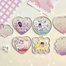 (Glitter) 10PCS Transparent Colorful Flickering Gradient Acrylic Keychain Blanks, Clear Circle Variety of Styles, DIY Accessories