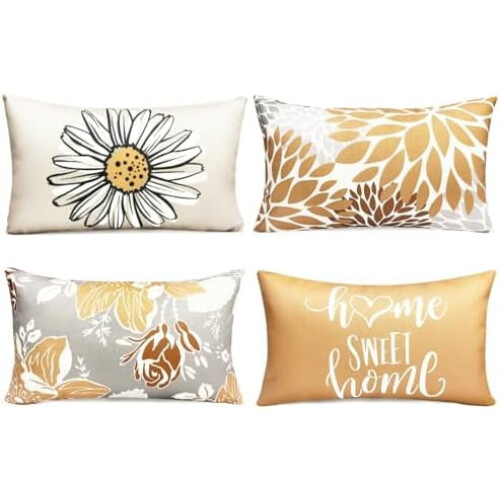 Ensemble de 4 housses de coussin décoratives en lin (30 x 50 cm)