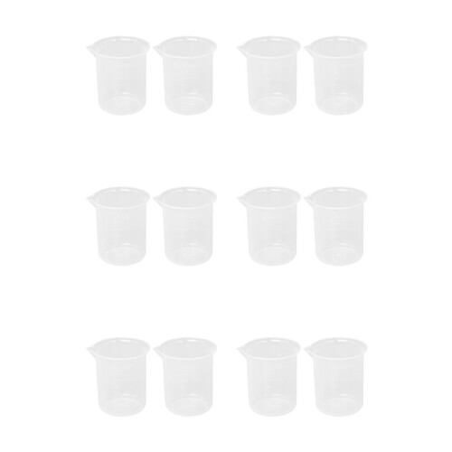 Kitchen Lab Graduated Beaker Clear Plastic Measuring Cup Thicken with Cap Measuring Jug 200mL 12pcs