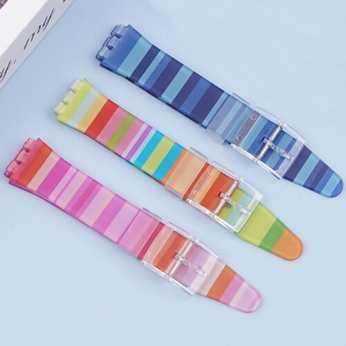 (Pink, 19MM) Swatch Replacement Rainbow PVC Strap - 17/19mm Accessories 1