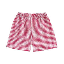 Girls Plaid Shorts High Waist Loose Fit Wide Leg Red 3-4