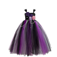 Vestido de princesa de Halloween para meninas, roxo, sem mangas, em tule.
