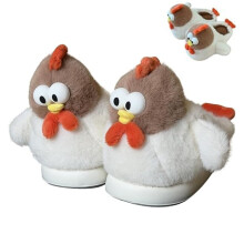 Pantufas femininas fofas com estampa de galinha, de pelúcia antiderrapante, para uso interno e externo.