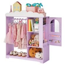Penderie Enfant avec Armoire à Bijoux-Duoku-Armoire avec Miroir-Tringle à Vêtements et Étagères de Rangement-Fille-Violet