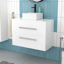 Nes Home 800mm Wall Hung Cabinet with Countertop Rectangular Basin and Worktop