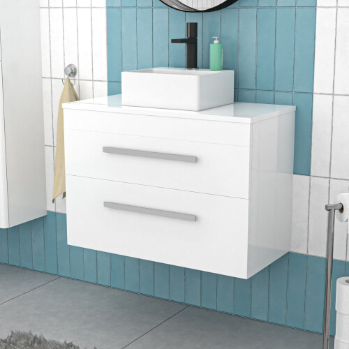 NES Home Nes Home 800mm Wall Hung Cabinet with Countertop Rectangular Basin and Worktop