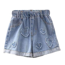 Girls' High-Waisted Denim Shorts Elastic Waist 3-4 Years